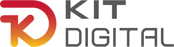 Logotipo de Kit Digital, que representa soluciones tecnológicas y digitales para empresas, con un diseño moderno en tonos rojos, naranjas y grises.
